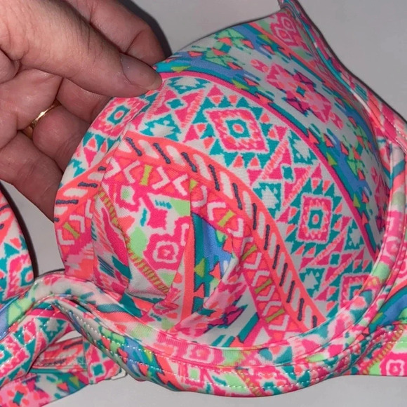 NWT Coco Rave 34B/C halter push-up bikini top bright ruched pink orange - Picture 3 of 13